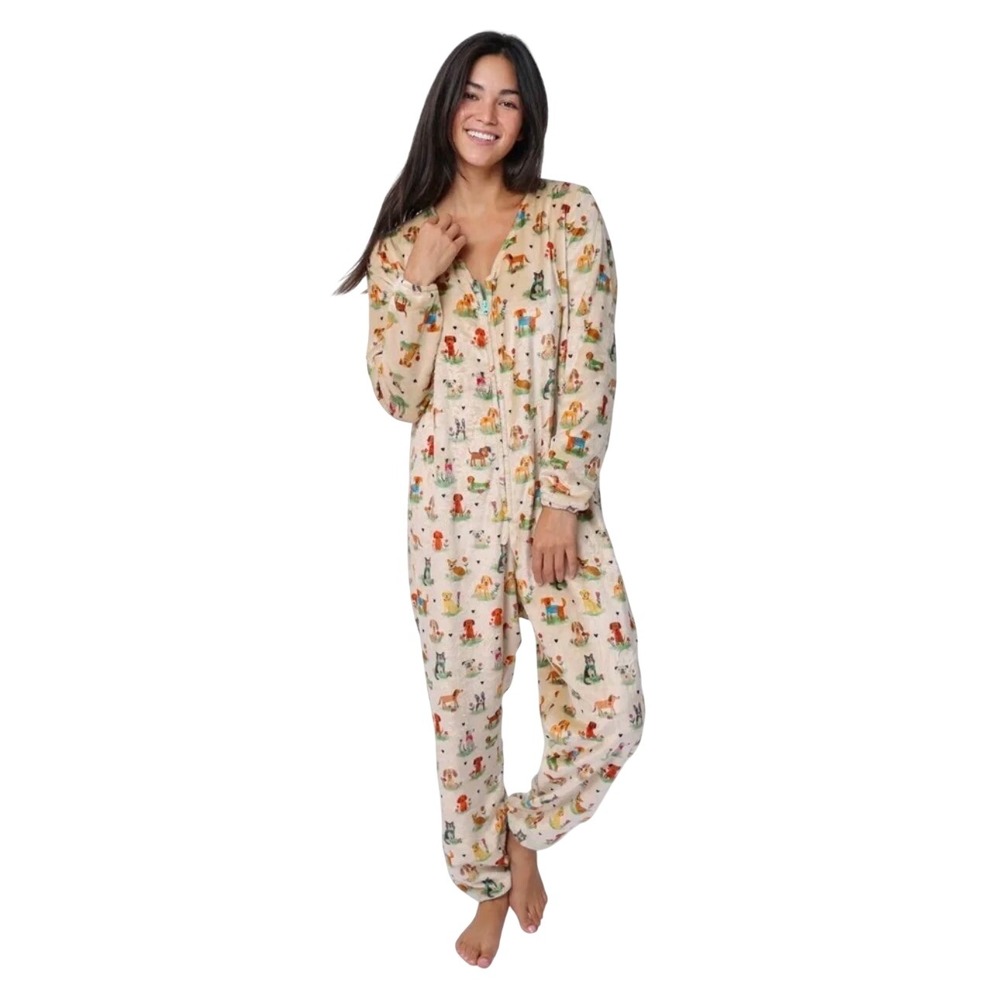 NWT Natural Life Dog Park Fleece Jumpsuit Small Onsie Pajamas Whimsical